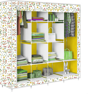 etoly 12 shelf foldable collapsible wardrobe storage organizer almirah cloth rack pc collapsible wardrobe finish color - warm flower yellow -32 diydo-it-yourself