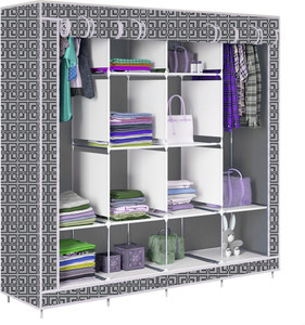 etoly 12 shelf foldable collapsible wardrobe storage organizer almirah cloth rack pc collapsible wardrobe finish color - grey2 diydo-it-yourself