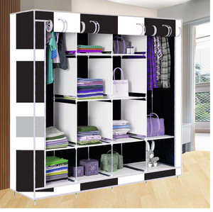 etoly 12 shelf foldable collapsible wardrobe storage organizer almirah cloth rack pc collapsible wardrobe finish color - black6 diydo-it-yourself