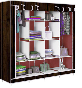 etoly 12 shelf foldable collapsible wardrobe storage organizer almirah cloth rack pc collapsible wardrobe finish color - brown -15 diydo-it-yourself