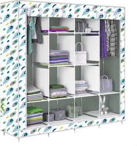etoly 12 shelf foldable collapsible wardrobe storage organizer almirah cloth rack pc collapsible wardrobe finish color - peacock feather grey -20 diydo-it-yourself