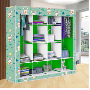 etoly 12 shelf foldable collapsible wardrobe storage organizer almirah cloth rack pc collapsible wardrobe finish color - rabbit print green -22 diydo-it-yourself