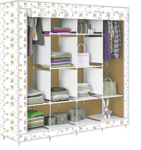 etoly 12 shelf foldable collapsible wardrobe storage organizer almirah cloth rack pc collapsible wardrobe finish color - dogi beige -31 diydo-it-yourself