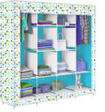 Etoly 12 Shelf Foldable Collapsible Wardrobe Storage Organizer Almirah Cloth Rack PC Collapsible Wardrobe (Finish Color - Colorful Leaves Blue -30, DIY(Do-It-Yourself))