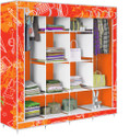 Etoly 12 Shelf Foldable Collapsible Wardrobe Storage Organizer Almirah Cloth Rack PC Collapsible Wardrobe (Finish Color - School Pattern Orange -29, DIY(Do-It-Yourself))