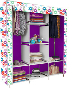 etoly 8 shelf foldable collapsible wardrobe storage organizer almirah cloth rack pc collapsible wardrobe finish color - mini flower print 33 diydo-it-yourself