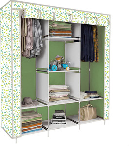 etoly 8 shelf foldable collapsible wardrobe storage organizer almirah cloth rack pc collapsible wardrobe finish color - leaf print 25 diydo-it-yourself