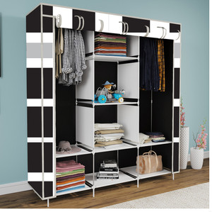 etoly 8 shelf foldable collapsible wardrobe storage organizer almirah cloth rack pc collapsible wardrobe finish color - french door print black 6 diydo-it-yourself