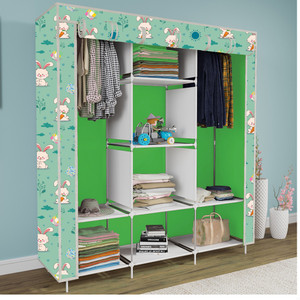 etoly 8 shelf foldable collapsible wardrobe storage organizer almirah cloth rack pc collapsible wardrobe finish color - cartoon rabbit print 22 diydo-it-yourself