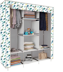 etoly 8 shelf foldable collapsible wardrobe storage organizer almirah cloth rack pc collapsible wardrobe finish color - peacock feather print 20 diydo-it-yourself