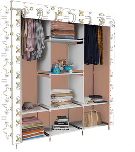 etoly 8 shelf foldable collapsible wardrobe storage organizer almirah cloth rack pc collapsible wardrobe finish color - dog beige print 31 diydo-it-yourself