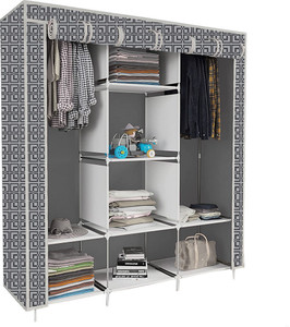 etoly 8 shelf foldable collapsible wardrobe storage organizer almirah cloth rack pc collapsible wardrobe finish color - cabinet print grey 2 diydo-it-yourself