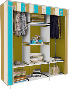 etoly 8 shelf foldable collapsible wardrobe storage organizer almirah cloth rack pc collapsible wardrobe finish color - beige strip print 17 diydo-it-yourself