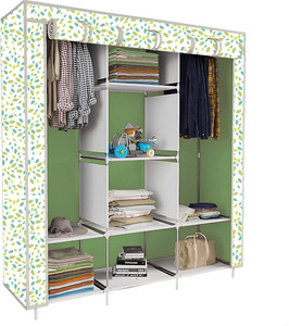 etoly 8 shelf foldable collapsible wardrobe storage organizer almirah cloth rack pc collapsible wardrobe finish color - leaf print 25 diydo-it-yourself