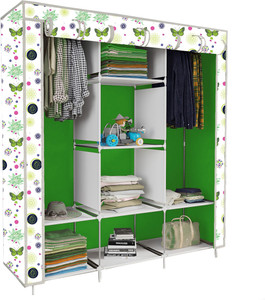 etoly 8 shelf foldable collapsible wardrobe storage organizer almirah cloth rack pc collapsible wardrobe finish color - butterfly print green 3 diydo-it-yourself