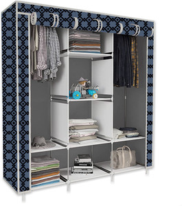 etoly 8 shelf foldable collapsible wardrobe storage organizer almirah cloth rack pc collapsible wardrobe finish color - curtain print grey 1 diydo-it-yourself