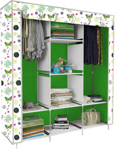 etoly 8 shelf foldable collapsible wardrobe storage organizer almirah cloth rack pc collapsible wardrobe finish color - butterfly print green 3 diydo-it-yourself