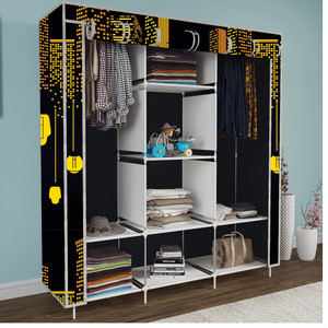 etoly 8 shelf foldable collapsible wardrobe storage organizer almirah cloth rack pc collapsible wardrobe finish color - premium building black 11 diydo-it-yourself
