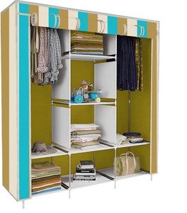 etoly 8 shelf foldable collapsible wardrobe storage organizer almirah cloth rack pc collapsible wardrobe finish color - beige strip print 17 diydo-it-yourself