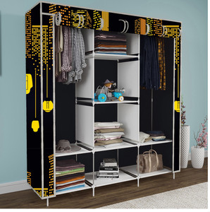 etoly 8 shelf foldable collapsible wardrobe storage organizer almirah cloth rack pc collapsible wardrobe finish color - premium building black 11 diydo-it-yourself