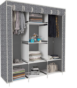 etoly 8 shelf foldable collapsible wardrobe storage organizer almirah cloth rack pc collapsible wardrobe finish color - cabinet print grey 2 diydo-it-yourself