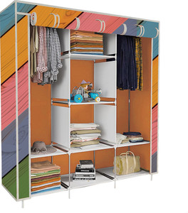etoly 8 shelf foldable collapsible wardrobe storage organizer almirah cloth rack pc collapsible wardrobe finish color - colorful wood print 16 diydo-it-yourself