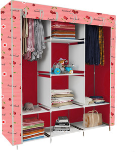 etoly 8 shelf foldable collapsible wardrobe storage organizer almirah cloth rack pc collapsible wardrobe finish color - cherry red 10 diydo-it-yourself