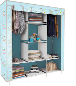 etoly 8 shelf foldable collapsible wardrobe storage organizer almirah cloth rack pc collapsible wardrobe finish color - lily flower print sky blue 7 diydo-it-yourself