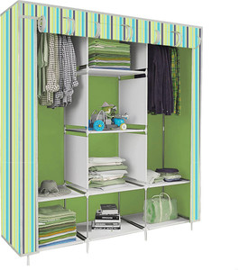 etoly 8 shelf foldable collapsible wardrobe storage organizer almirah cloth rack pc collapsible wardrobe finish color - strip print green 4 diydo-it-yourself