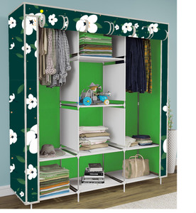 etoly 8 shelf foldable collapsible wardrobe storage organizer almirah cloth rack pc collapsible wardrobe finish color - white lily print 19 diydo-it-yourself