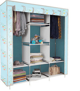etoly 8 shelf foldable collapsible wardrobe storage organizer almirah cloth rack pc collapsible wardrobe finish color - lily flower print sky blue 7 diydo-it-yourself