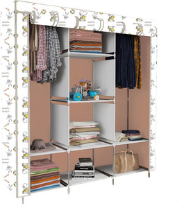 etoly 8 shelf foldable collapsible wardrobe storage organizer almirah cloth rack pc collapsible wardrobe finish color - dog beige print 31 diydo-it-yourself