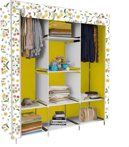etoly 8 shelf foldable collapsible wardrobe storage organizer almirah cloth rack pc collapsible wardrobe finish color - warm flowers print 32 diydo-it-yourself