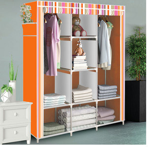 etoly 8 shelf foldable collapsible wardrobe storage organizer almirah cloth rack pc collapsible wardrobe finish color - orange strips 8 diydo-it-yourself