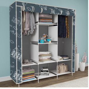 etoly 8 shelf foldable collapsible wardrobe storage organizer almirah cloth rack pc collapsible wardrobe finish color - house cartoon grey 12 diydo-it-yourself