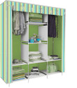 Etoly 8 Shelf Foldable Collapsible Wardrobe Storage Organizer Almirah Cloth Rack PC Collapsible Wardrobe (Finish Color - Strip print Green (4), DIY(Do-It-Yourself))