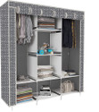 Etoly 8 Shelf Foldable Collapsible Wardrobe Storage Organizer Almirah Cloth Rack PC Collapsible Wardrobe (Finish Color - Cabinet print Grey (2), DIY(Do-It-Yourself))