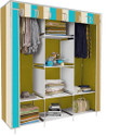 Etoly 8 Shelf Foldable Collapsible Wardrobe Storage Organizer Almirah Cloth Rack PC Collapsible Wardrobe (Finish Color - Beige Strip print (17), DIY(Do-It-Yourself))