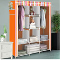 Etoly 8 Shelf Foldable Collapsible Wardrobe Storage Organizer Almirah Cloth Rack PC Collapsible Wardrobe (Finish Color - Orange Strips (8), DIY(Do-It-Yourself))