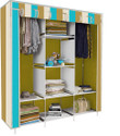 Etoly 8 Shelf Foldable Collapsible Wardrobe Storage Organizer Almirah Cloth Rack PC Collapsible Wardrobe (Finish Color - Beige Strip print (17), DIY(Do-It-Yourself))