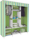 Etoly 8 Shelf Foldable Collapsible Wardrobe Storage Organizer Almirah Cloth Rack PC Collapsible Wardrobe (Finish Color - Strip print Green (4), DIY(Do-It-Yourself))