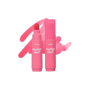 etude dear darling marker tint  long lasting highly pigmented lip tint  lightweight watery finish  smudge amp transfer proof  easy drawing tip  korean lip tint korean makeup 04 milk strawberry 35g
