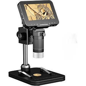 etzin 4334 lcd digital microscope for adults kids coin micros-cope 50x - 1000x magnification with ips screen 8 led lights pc view usb microscope for windowsmacos black epl-1220im