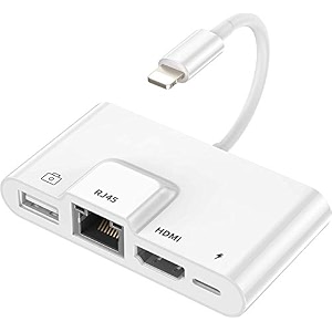 etzin lighting to hdmi adapterusb female otg cable rj45 wired network adaptor 4 in 1 1080p digital av adapter ethernet with charging port compatible i-phone 14131211xsxrx87pad epl-651la