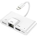 Etzin Lighting to HDMI Adapter,USB Female OTG Cable, RJ45 Wired Network Adaptor 4 in 1 1080P, Digital AV Adapter Ethernet with Charging Port Compatible i-Phone 14/13/12/11/XS/XR/X/8/7/Pad EPL-651LA
