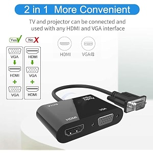 etzin vga to hdmi splitter 1 in 2 out 1080p adapter for computer desktop laptop pc monitor projector model epl-290tc