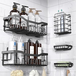 eudele shower caddy 5 packadhesive shower organizer for bathroom storageamphome decorampkitchenno drillinglarge capacity extended rate