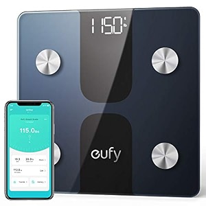 eufy smart scale c1 with bluetooth large led display 12 measurements weightbody fatbmifitness body composition analysis auto onoff auto zeroing tempered glass surface black lbskg