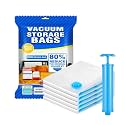 eumqestoer Vacuum Bags|Clothes Storage Bag with Hand Pump|Set of 5|1 Jumbo,2 Large,2 Medium |Reusable Space Saver|Airtight Ziplock Compression for Travel-Clothing-Comforters-Blankets & Bedding
