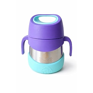 eunoia insulated food jar  335ml hot amp cold stainless steel thermal container with spork  leakproof bpa-free ideal for school travel daycare office 1 grape and green